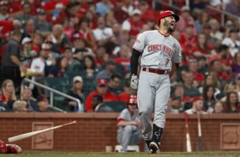 Reds 3B Suarez leaves 2nd game against Cardinals after HBP