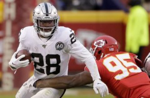 Raiders rookie Josh Jacobs playing with fractured shoulder