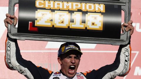 Marquez wins fifth MotoGP title then dislocates shoulder while celebrating