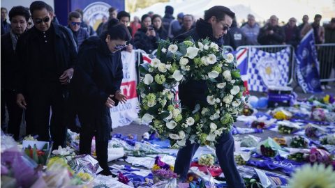 Leicester City owner’s wife and son visit crash site