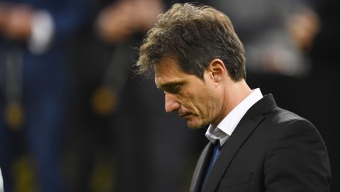 Boca manager Guillermo Barros Schelotto leaves after Copa Libertadores loss