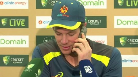 Tim Paine: Australia captain answers reporter’s phone during news conference