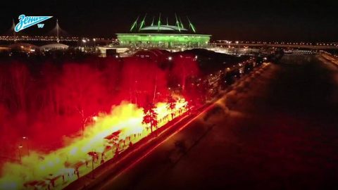 Zenit FC greeted by spectacular flaming honour guard