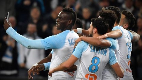 Mario Balotelli films his own goal celebration for Marseille against Saint Etienne
