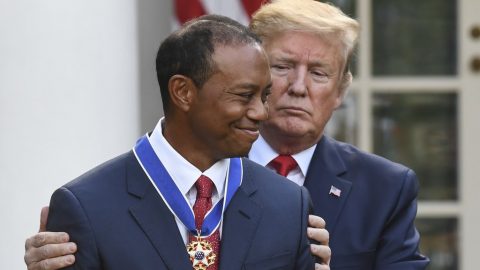 Donald Trump presents Tiger Woods with Presidential Medal of Freedom