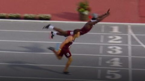 Watch: Hurdler Infinite Tucker performs incredible ‘Superman dive’ to win 400m