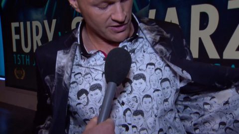 Tyson Fury shows off his boxing legends shirt…including himself