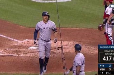 Giancarlo Stanton’s towering homer cuts the Yankees deficit to 3-2 in the 4th
