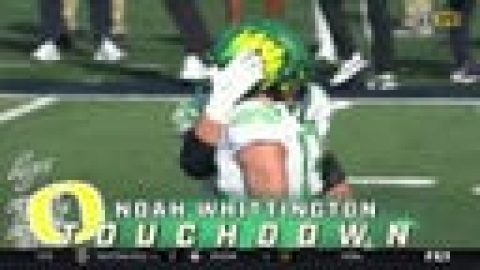Bo Nix finds Noah Whittington for a 29-yard touchdown to extend Oregon’s lead 28-10