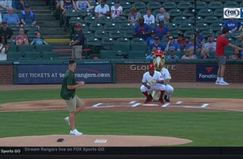 Baylor’s Charlie Brewer Throws out First Pitch at Rangers Game