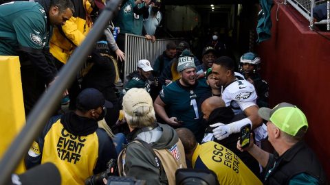 Philadelphia Eagles QB Jalen Hurts helps fans when railing collapses after win over Washington Football Team