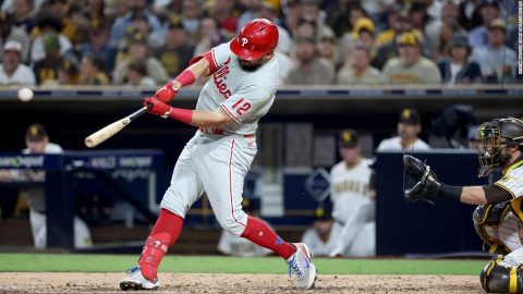 Kyle Schwarber hammers monster 488-foot home run to help Philadelphia Phillies take Game 1 against the San Diego Padres