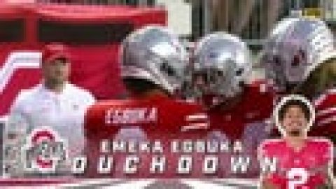 Emeka Egbuka punches in a TD from three yards to give Ohio State a 21-7 lead