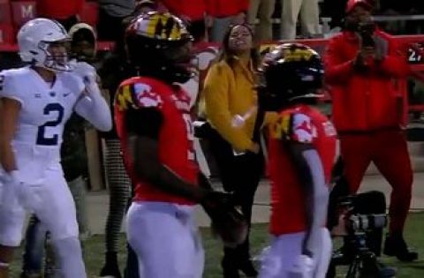 Taulia Tagovailoa connects with Chigoziem Okonkwo on two-point conversion, Maryland ties Penn State, 14-14