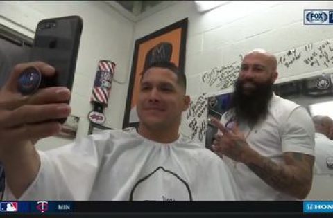 Avisail Garcia stops by Headz Up in Marlins Park to get a cut by Juice