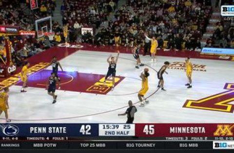 Minnesota’s Eric Curry drains his first three-pointer of the year