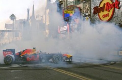 Burnouts on Hollywood Blvd: F1 drivers bring racing to LA
