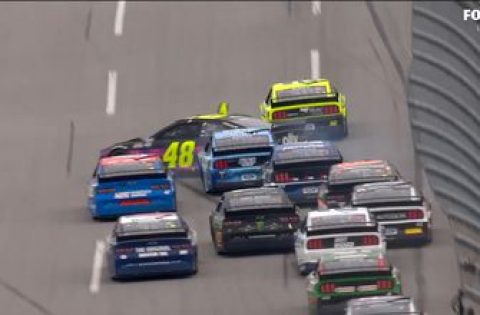 Jimmie Johnson gets turned by Kevin Harvick as he makes late run at Talladega
