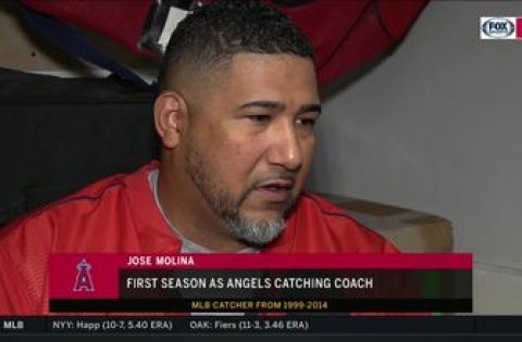Jose Molina on what its like to coach the Angels’ younger catchers