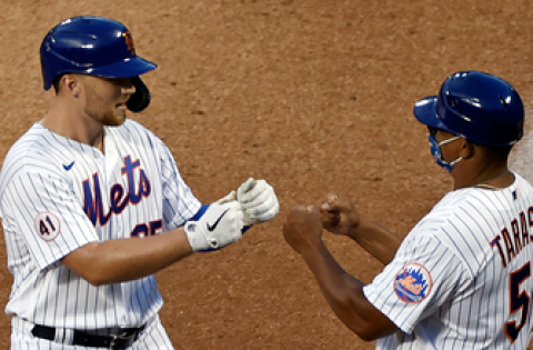 Mets edge Nationals, in a continuation of yesterday’s rainout, scoring a pair of late runs, 8-7