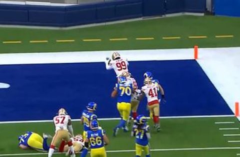 49ers DT Javon Kinlaw picks off Jared Goff and takes it to the house for a pick-six vs. Rams