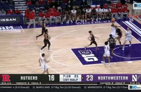 Chase Audige throws down a one-handed slam to extend Northwestern’s lead over Rutgers