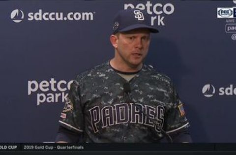 Andy Green in the clubhouse after the Padres extra inning loss to Cardinals