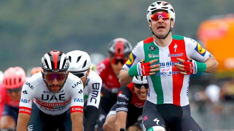 Giro d’Italia: Elia Viviani stripped of stage three win as Geoghegan Hart loses time