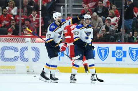 Perron, O’Reilly collect four points each as Blues defeat Red Wings 5-4 in overtime