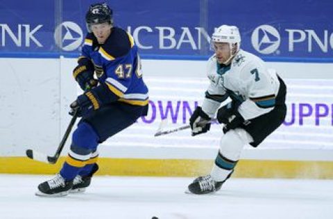 Sharks back at practice, Blues game Saturday is on