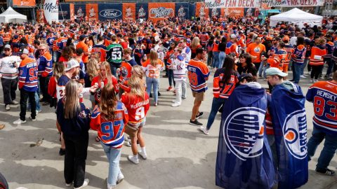‘This team is in our blood:’ How Oilers, Flames fans are bringing the action outside the arenas