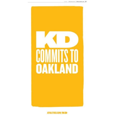A’s buy ‘KD commits to Oakland’ advertisement