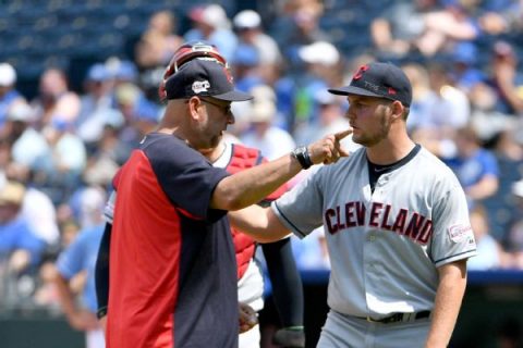 Upset pitcher Bauer throws ball over CF fence