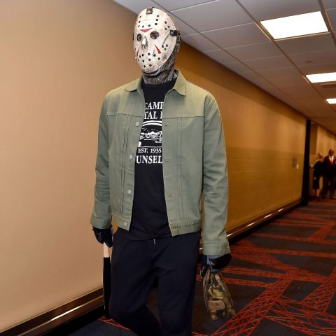 Kevin Love or Jason Voorhees? The Cavs forward went all-out for his arrival to Wednesday’s game.
