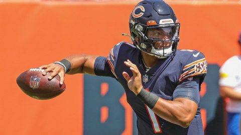 Fields trips, regroups for 2 TDs in Bears debut