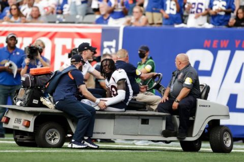 Broncos’ Jeudy carted off with high ankle sprain