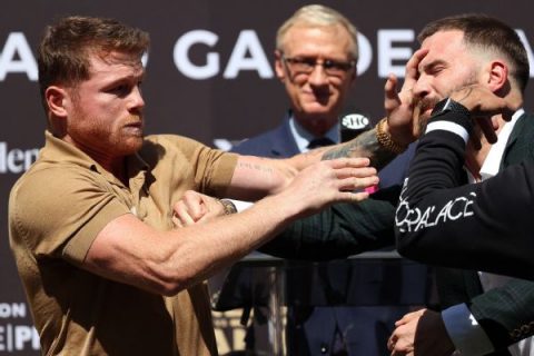 Canelo, Plant trade punches at news conference