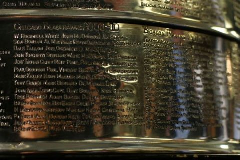 Aldrich’s name crossed out on Blackhawks’ Cup