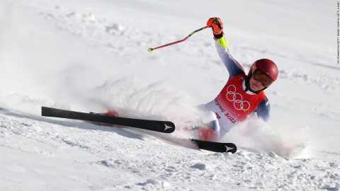 ‘I won’t get over this’: Defending Olympic champion Mikaela Shiffrin crashes out of giant slalom on first run