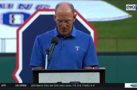 Tom Grieve takes the Podium | Michael Young Jersey Retirement Ceremony