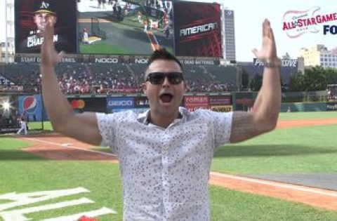 Nick Swisher crashes batting practice at the 2019 All Star Game
