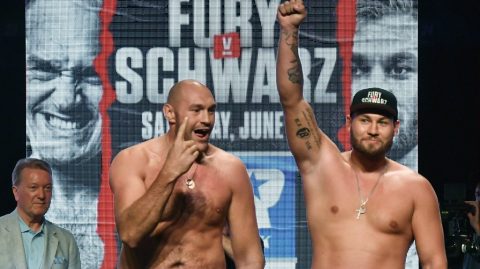 Tyson Fury taunts Tom Schwarz at weigh-in: ‘I will knock you out in one round’